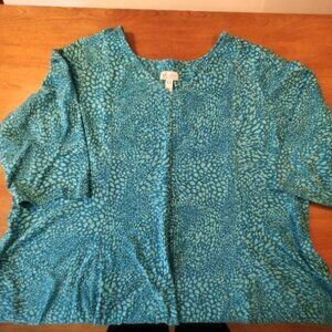 Denim & Co Turquoise Animal Print Fit & Flare Tunic Top 3X
